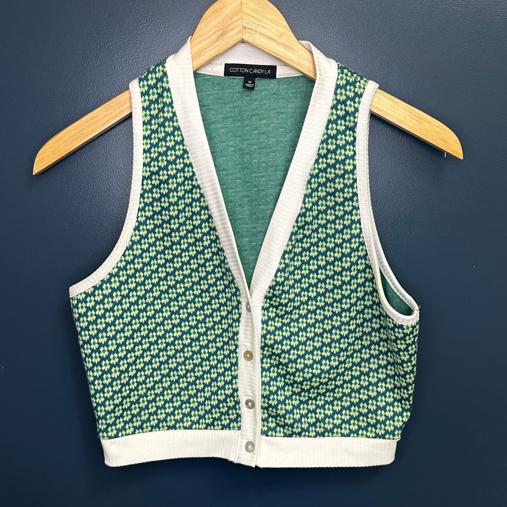 Cotton Candy LA 70s Knit Button-Down Crop Vest M